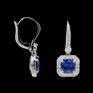 18K White Gold Estate Sapphire and Diamond Earrings