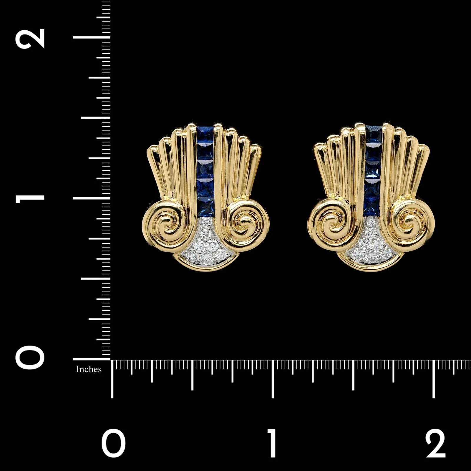18K Yellow Gold, Platinum Estate Sapphire and Diamond Earring