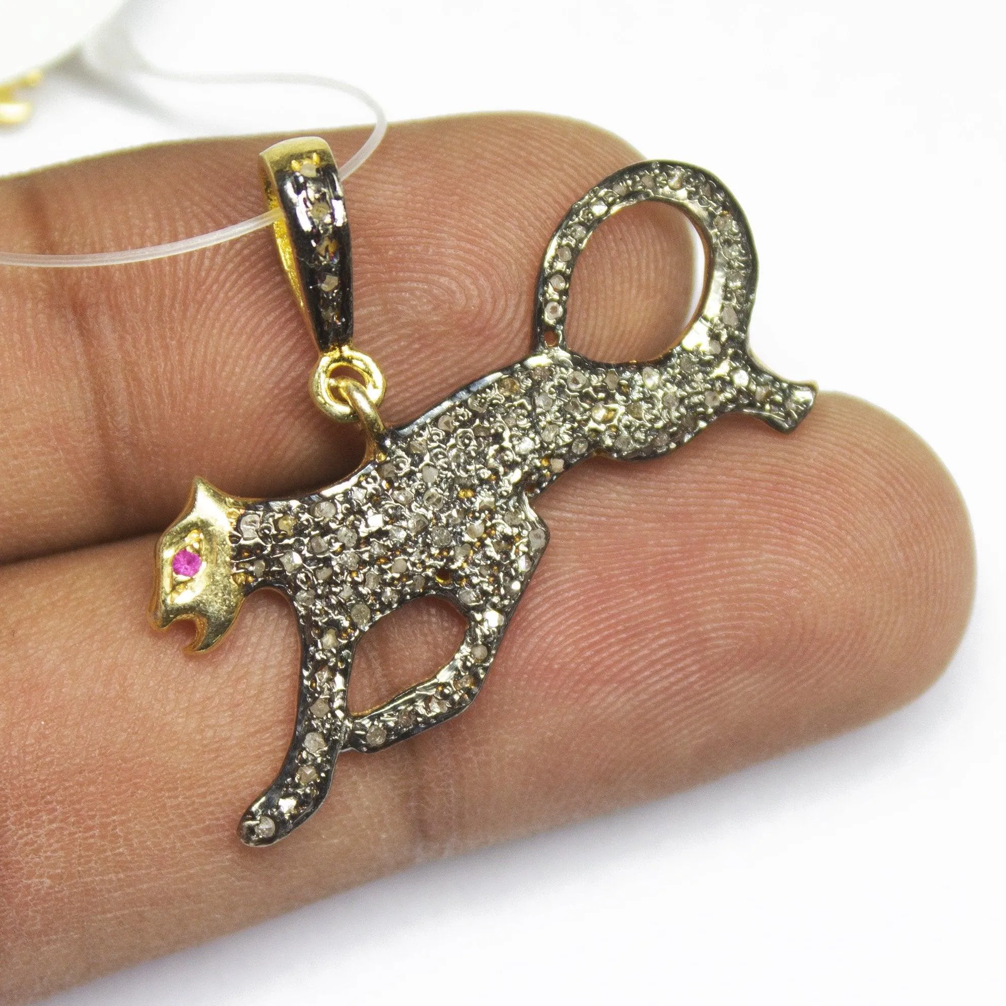 1pc Pave Diamond Jaguar 925 Sterling Silver Gold Vermeil Charm Pendant 32mmx25mm