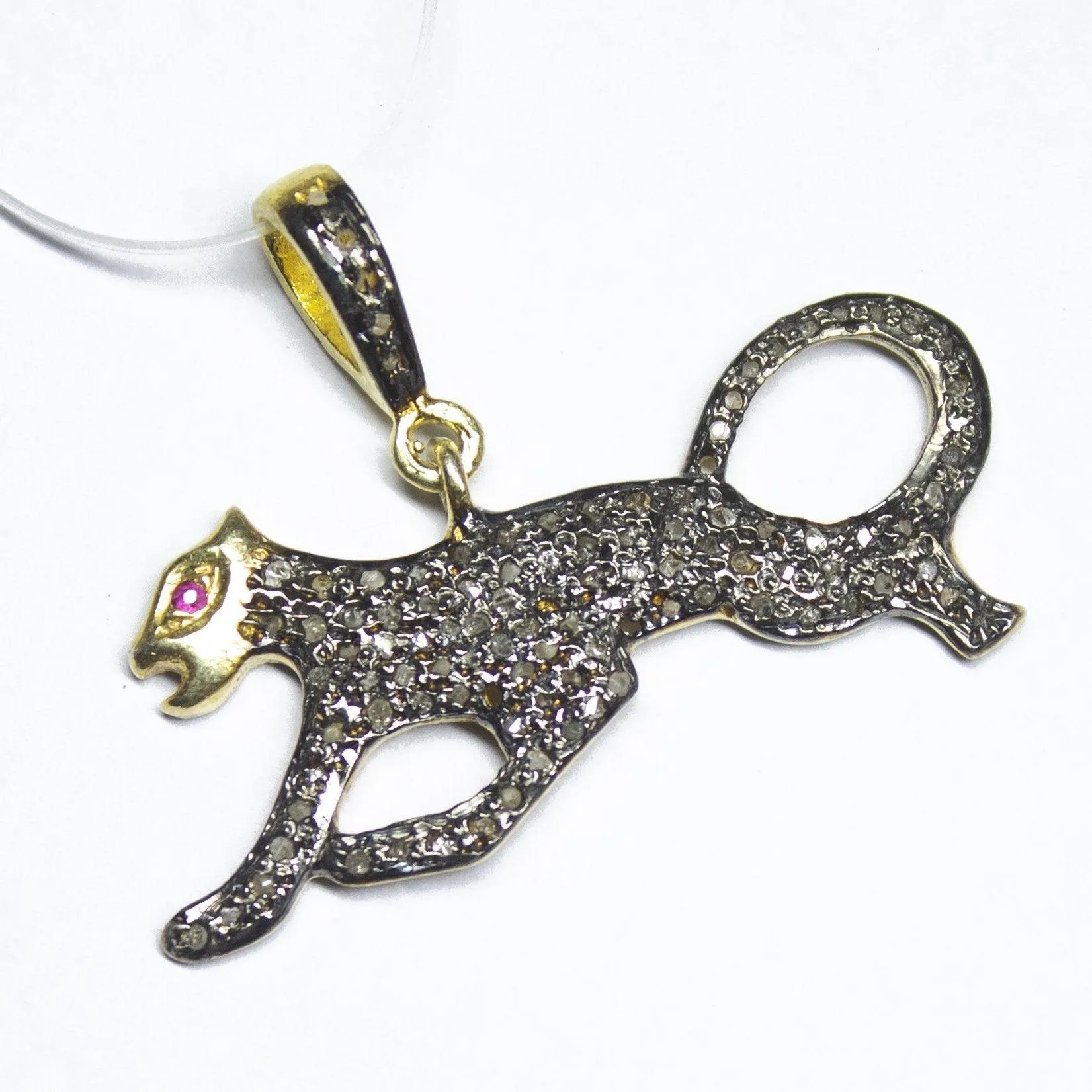 1pc Pave Diamond Jaguar 925 Sterling Silver Gold Vermeil Charm Pendant 32mmx25mm