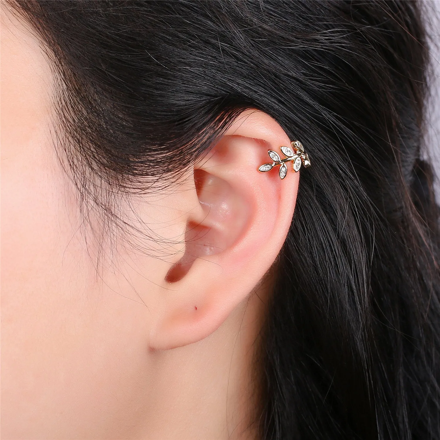 1x Olive Vine Gold Filled Earring Simple Ear Cuff, delicate ear cuff, ear cuff no piercing, gold ear cuff, ear cuff, gold ear cuff AI-133