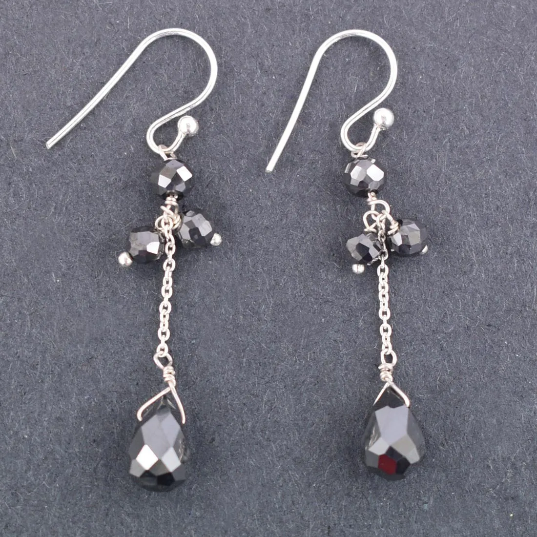 2 Inches long, AAA Certified Black Diamonds Dangler Earrings in 925 Silver, Great Design & Shine