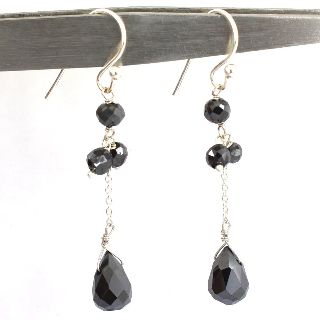 2 Inches long, AAA Certified Black Diamonds Dangler Earrings in 925 Silver, Great Design & Shine