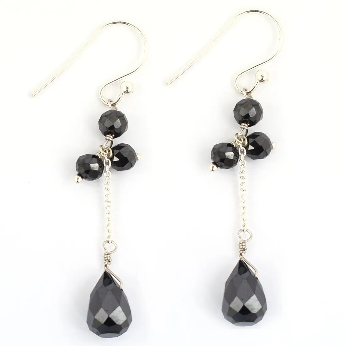 2 Inches long, AAA Certified Black Diamonds Dangler Earrings in 925 Silver, Great Design & Shine