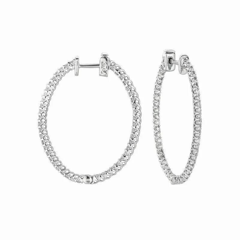 2 POINTER OVAL HOOP EARRINGS 14K GOLD (2 CTW)