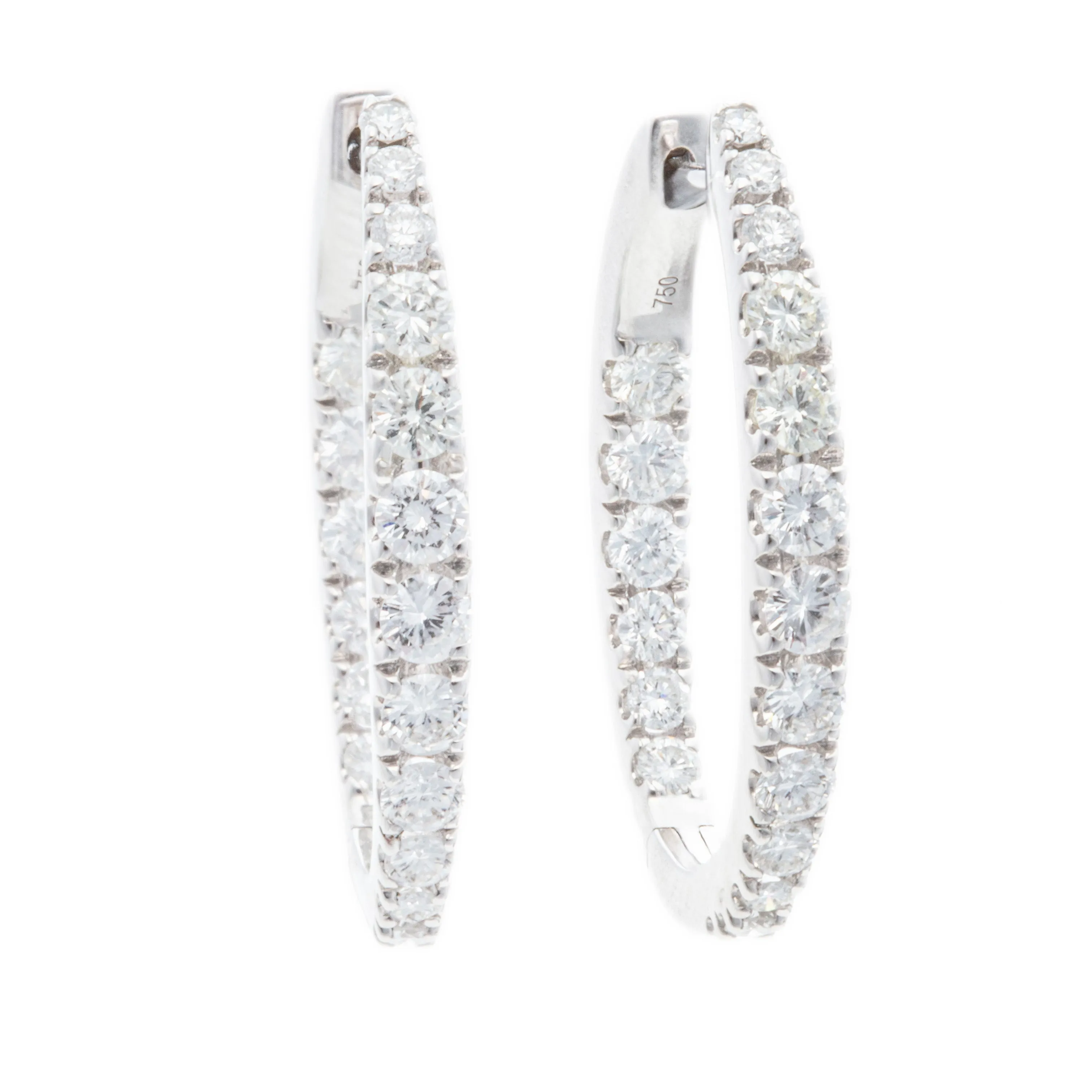 2.00ct 18k White Gold Diamond Hoop Earrings