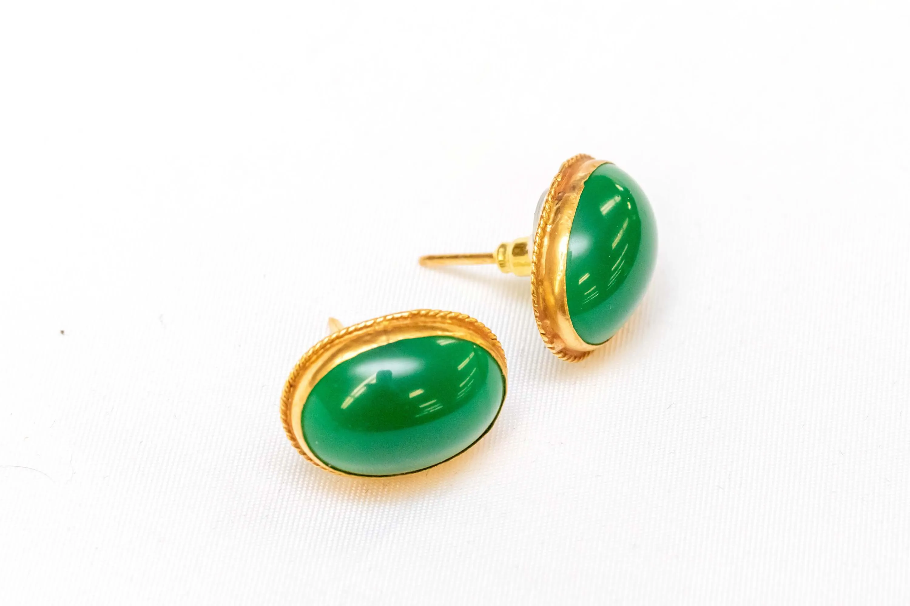 22 Caret Gold Jade Earrings