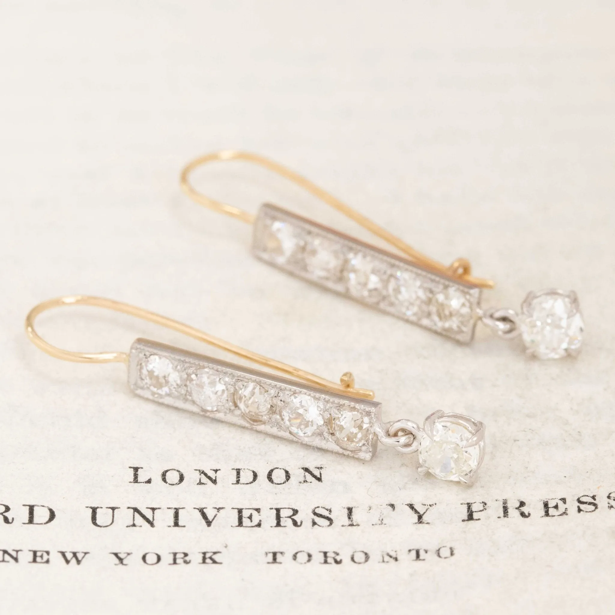 2.50ctw Antique Old European Cut Diamond Bar Drop Earrings
