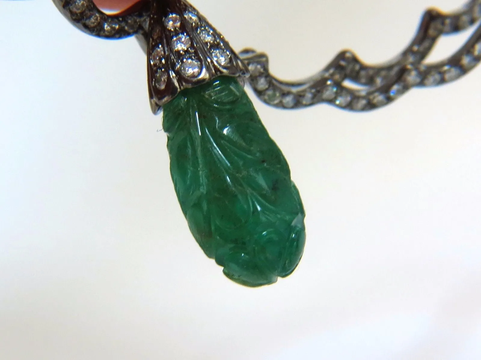 29.50ct NATURAL CARVED EMERALDS DIAMONDS DANGLING EARRINGS LARGE SIZE