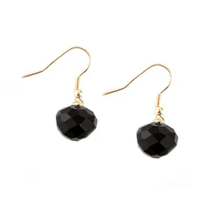 2TONE BLACK JET  GLASS CRYSTAL WITH GOLD DANGLE EARRINGS  #HNE97072_2TONE_JET (AE11)