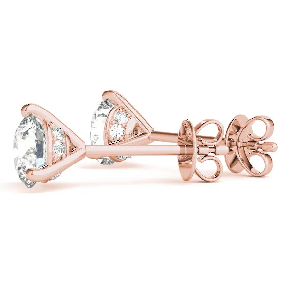 3-Prong Round Platinum Basket Moissanite Solitaire Stud Earrings