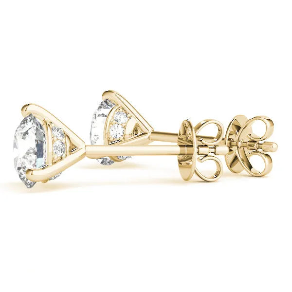 3-Prong Round Platinum Basket Moissanite Solitaire Stud Earrings