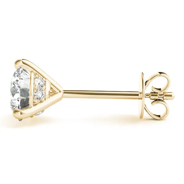 3-Prong Round Platinum Basket Moissanite Solitaire Stud Earrings