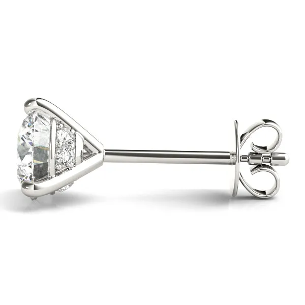 3-Prong Round Platinum Basket Moissanite Solitaire Stud Earrings