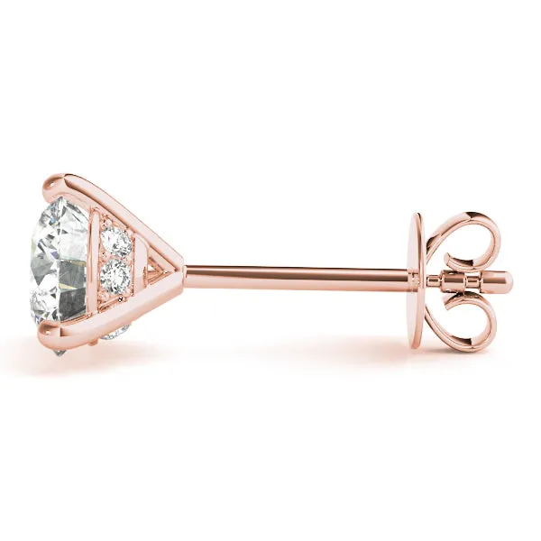 3-Prong Round Platinum Basket Moissanite Solitaire Stud Earrings