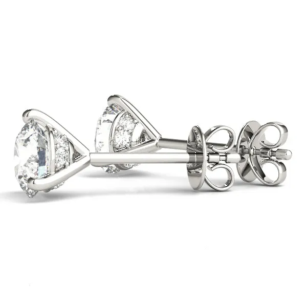 3-Prong Round Platinum Basket Moissanite Solitaire Stud Earrings