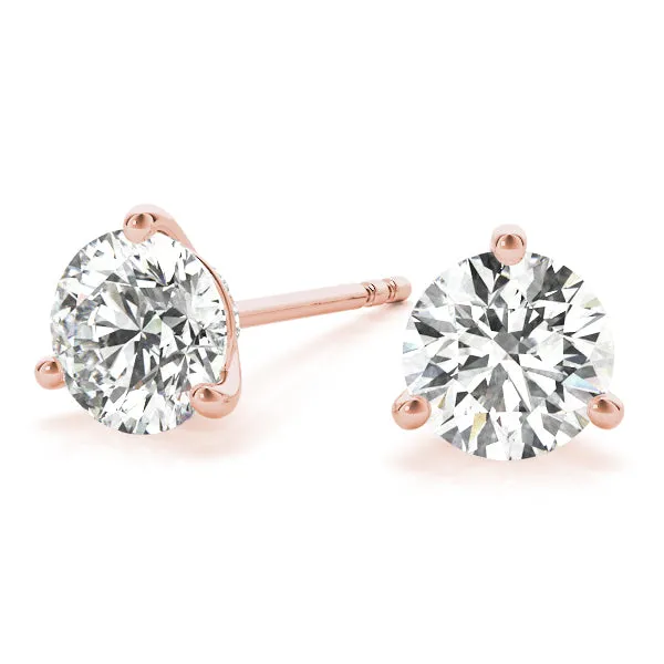 3-Prong Round Platinum Basket Moissanite Solitaire Stud Earrings