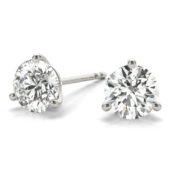 3-Prong Round Platinum Basket Moissanite Solitaire Stud Earrings