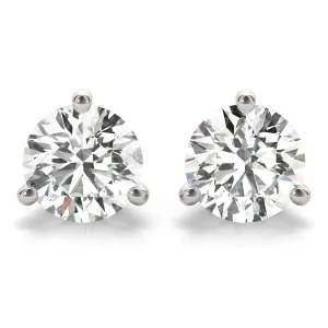 3-Prong Round Platinum Basket Moissanite Solitaire Stud Earrings