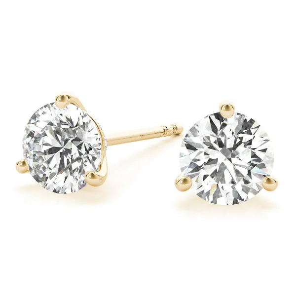 3-Prong Round Platinum Basket Moissanite Solitaire Stud Earrings