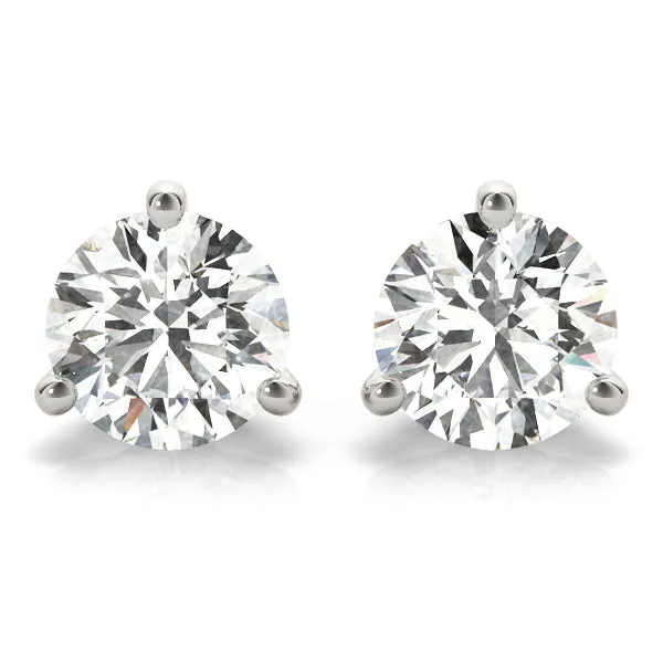 3-Prong Round Platinum Basket Moissanite Solitaire Stud Earrings