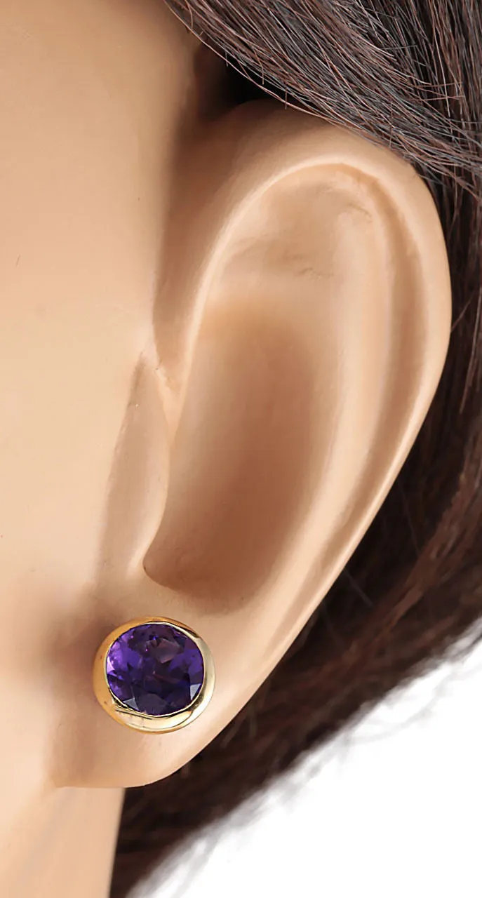 3.00 Carat Natural Amethyst 14K Yellow Gold Earrings