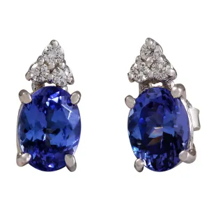 3.00 Carat Natural Tanzanite 14K White Gold Diamond Earrings