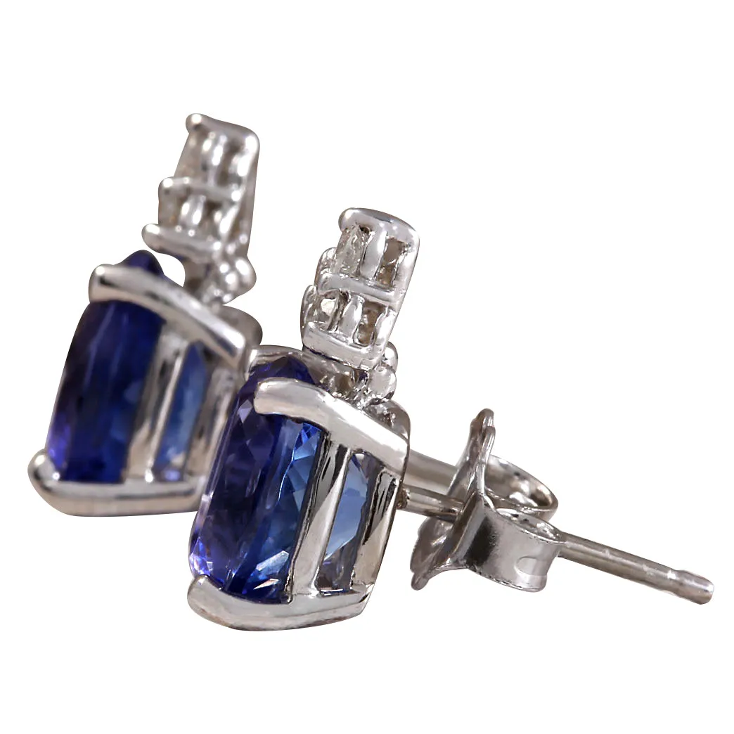 3.00 Carat Natural Tanzanite 14K White Gold Diamond Earrings
