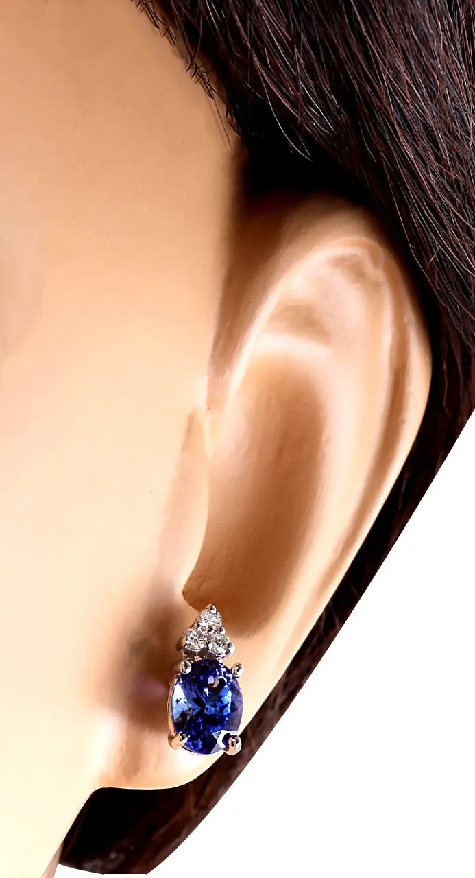 3.00 Carat Natural Tanzanite 14K White Gold Diamond Earrings