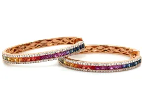 3.20ct tw Rainbow Princess-cut Sapphire & Diamond Rose Gold Hoop Earrings