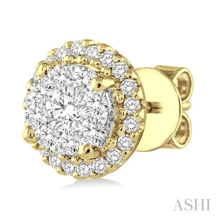 3/4 ctw Lovebright Round Cut Diamond Earrings in 14K Yellow and White Gold