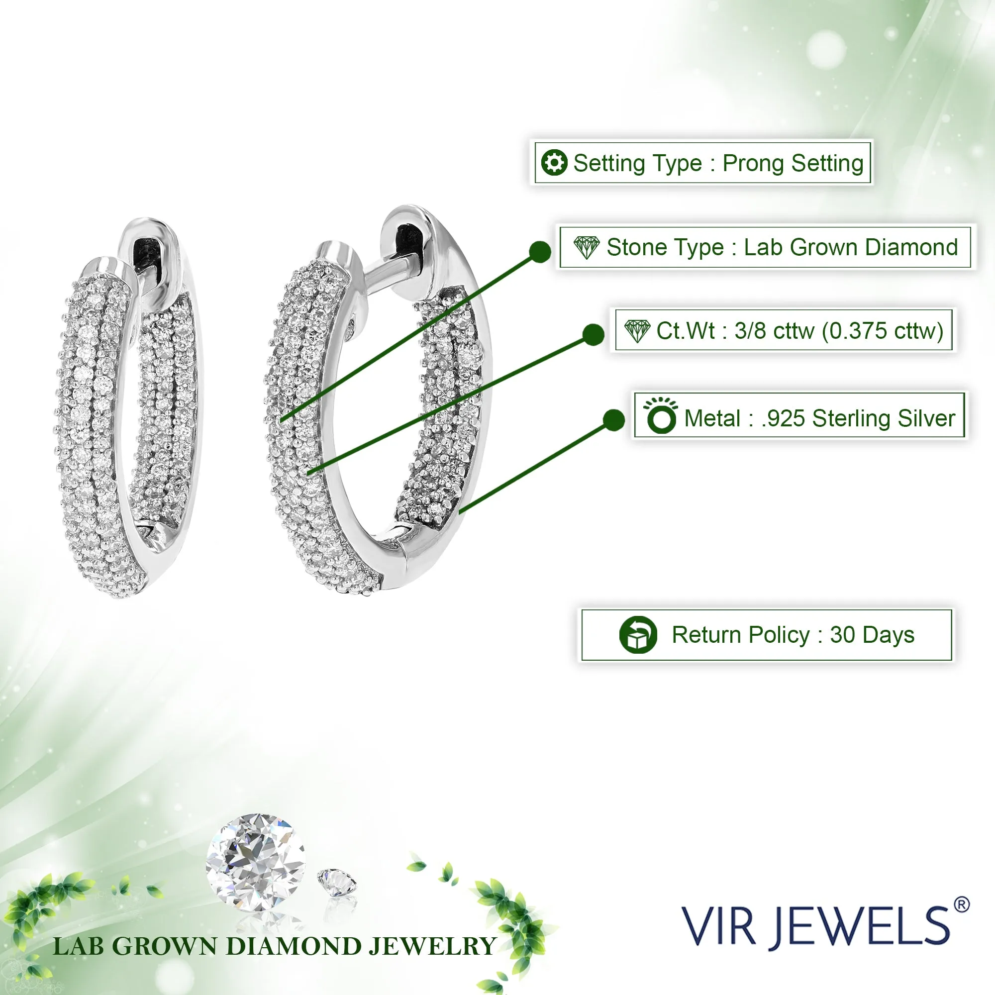 3/8 cttw Lab Grown Diamond Eternity Hoop Earrings in Sterling Silver