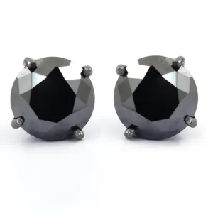 4 Ct AAA Certified Amazing Black Diamond Solitaire Studs in 925 Silver, Great Luster