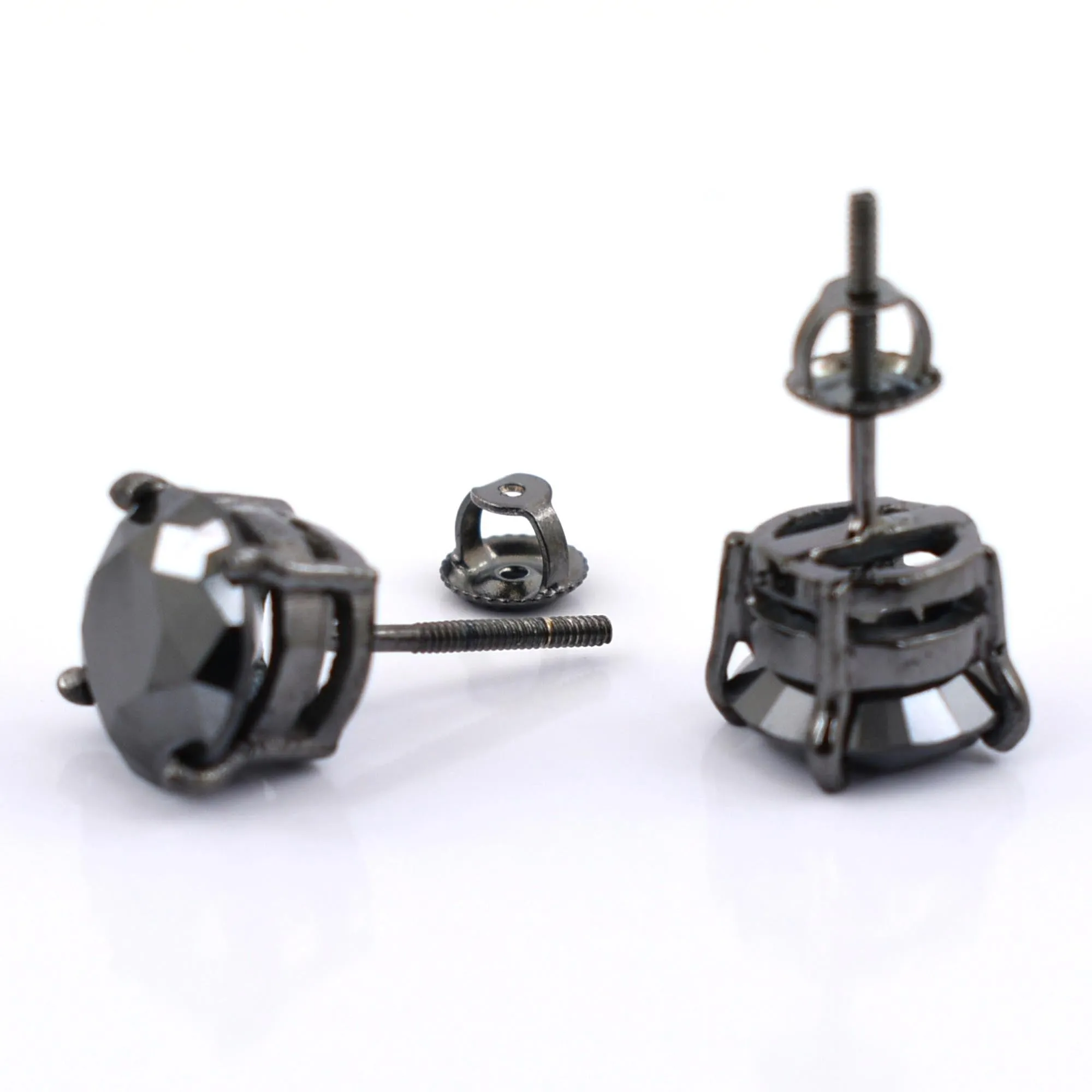 4 Ct AAA Certified Amazing Black Diamond Solitaire Studs in 925 Silver, Great Luster