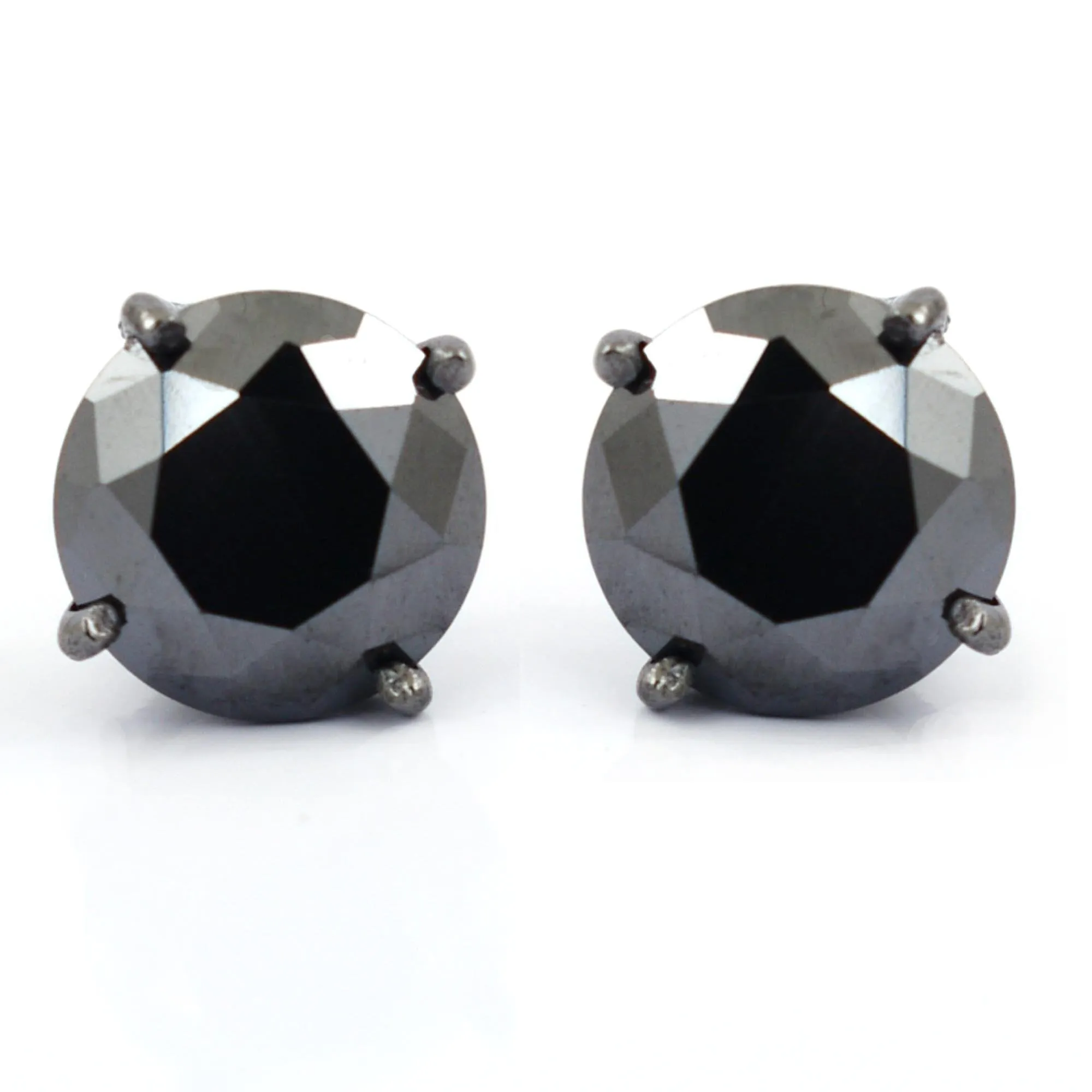 4 Ct AAA Certified Amazing Black Diamond Solitaire Studs in 925 Silver, Great Luster
