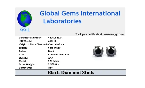 4 Ct AAA Certified Amazing Black Diamond Solitaire Studs in 925 Silver, Great Luster