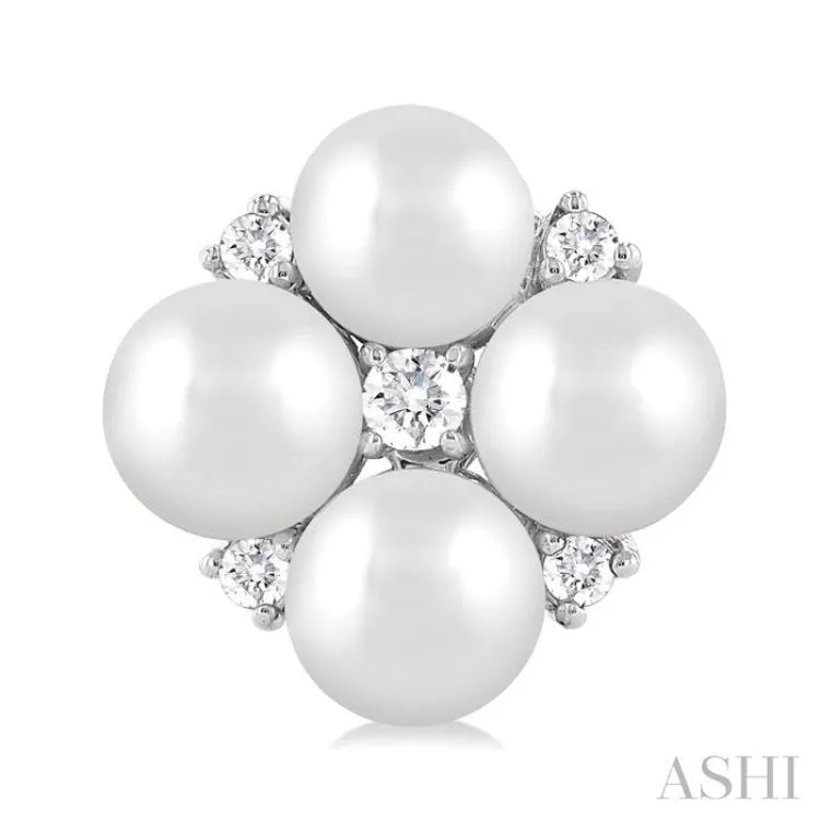 4 MM Round Shape Floral Cultured Pearls and 1/10 ctw Round Cut Diamond Fashion Stud Earring in 10K White Gold