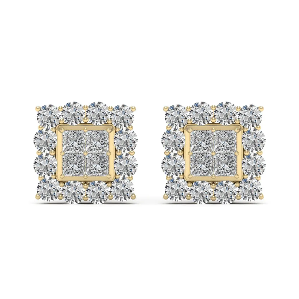 4.08 CTS DEW Moissanite Princess Cut Stud Earrings