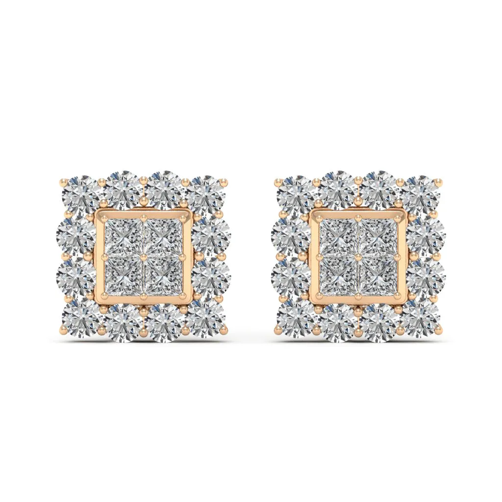 4.08 CTS DEW Moissanite Princess Cut Stud Earrings