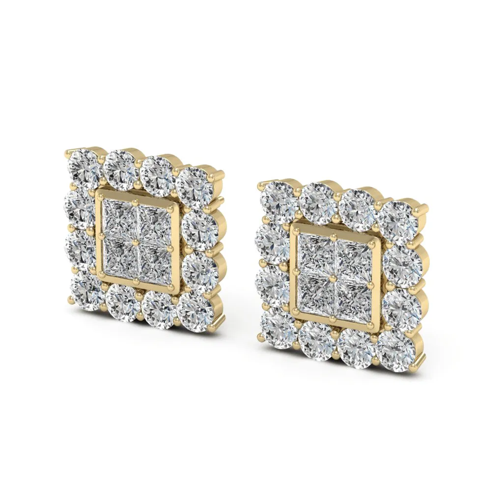 4.08 CTS DEW Moissanite Princess Cut Stud Earrings