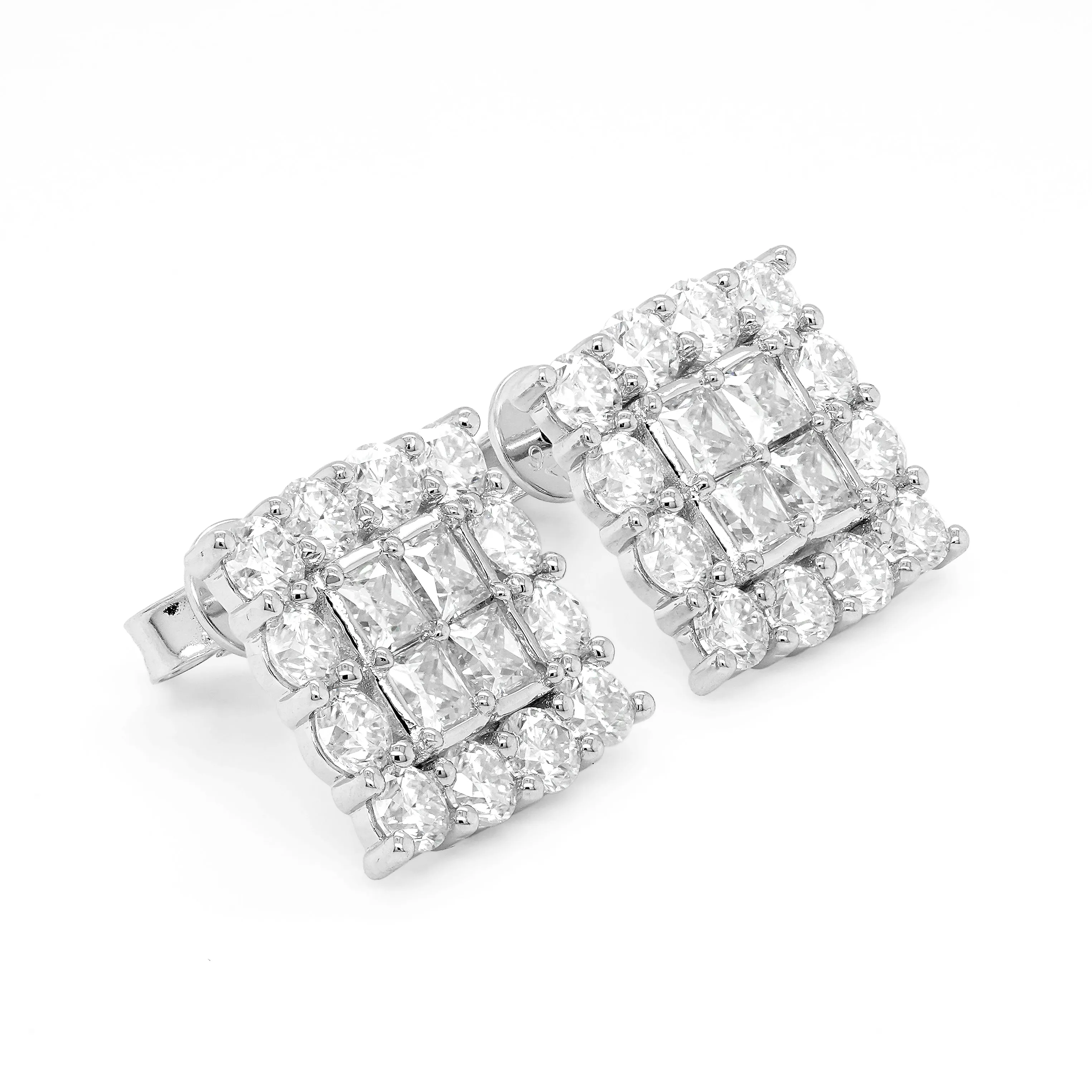 4.08 CTS DEW Moissanite Princess Cut Stud Earrings