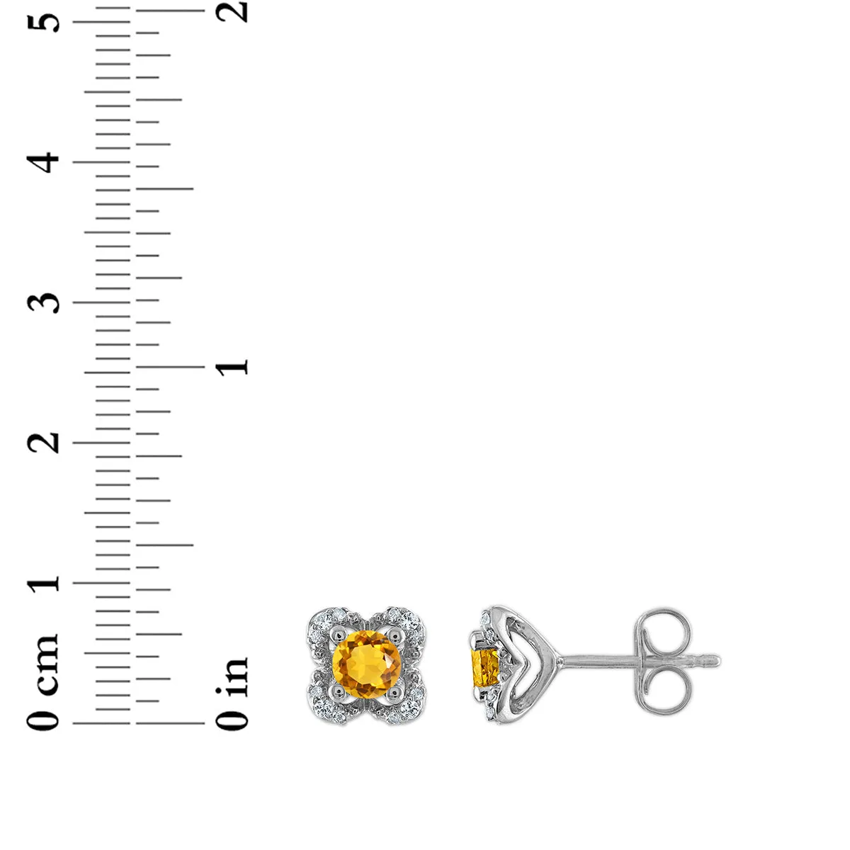 4MM Round Citrine and White Sapphire Birthstone Flower Halo Earrings in Sterling Silver