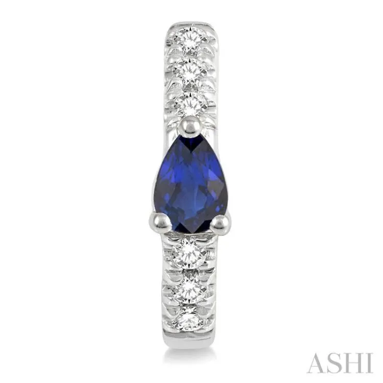 4X3 MM Pear Cut Sapphire and 1/10 ctw Round Cut Diamond Petite Huggie Earrings in 10K White Gold