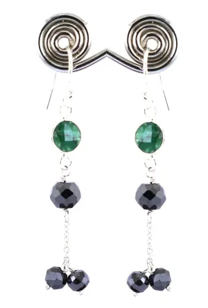 5 mm, Black Diamond with Emerald Beads Unique Style Dangler Earrings In 925 Silver, Elegant Look