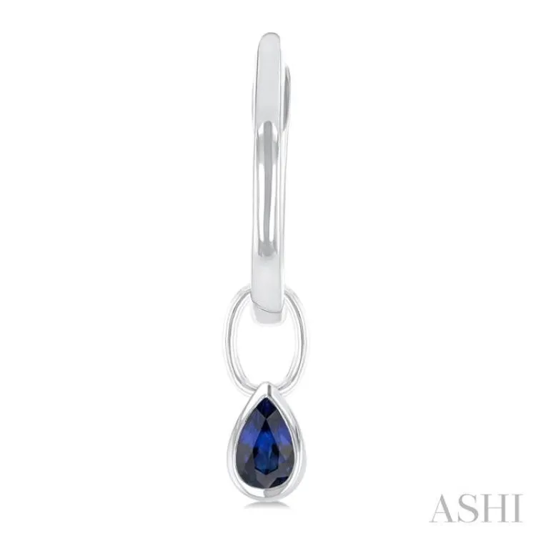5x3 MM Bezel Set Pear Cut Sapphire Precious Fashion Huggie Earrings in 14K White Gold