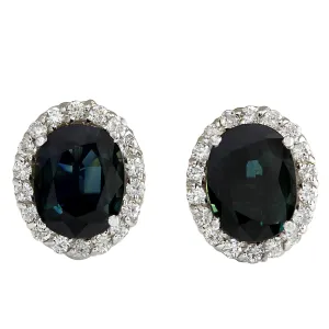 6.86 Carat Natural Sapphire 14K White Gold Diamond Earrings