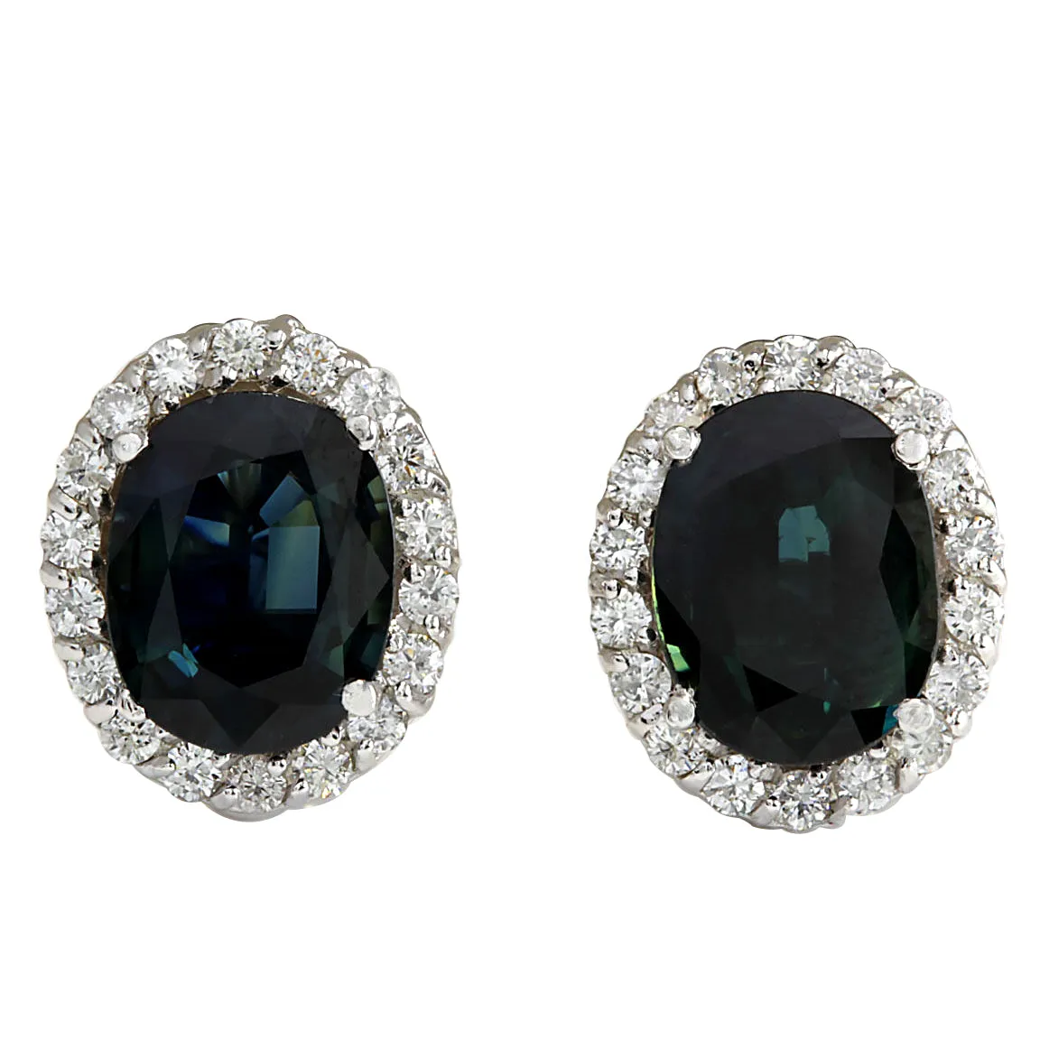 6.86 Carat Natural Sapphire 14K White Gold Diamond Earrings