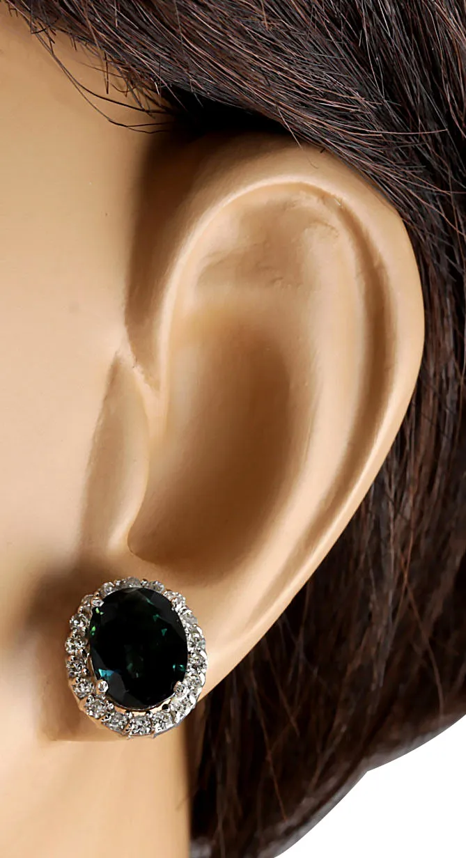 6.86 Carat Natural Sapphire 14K White Gold Diamond Earrings