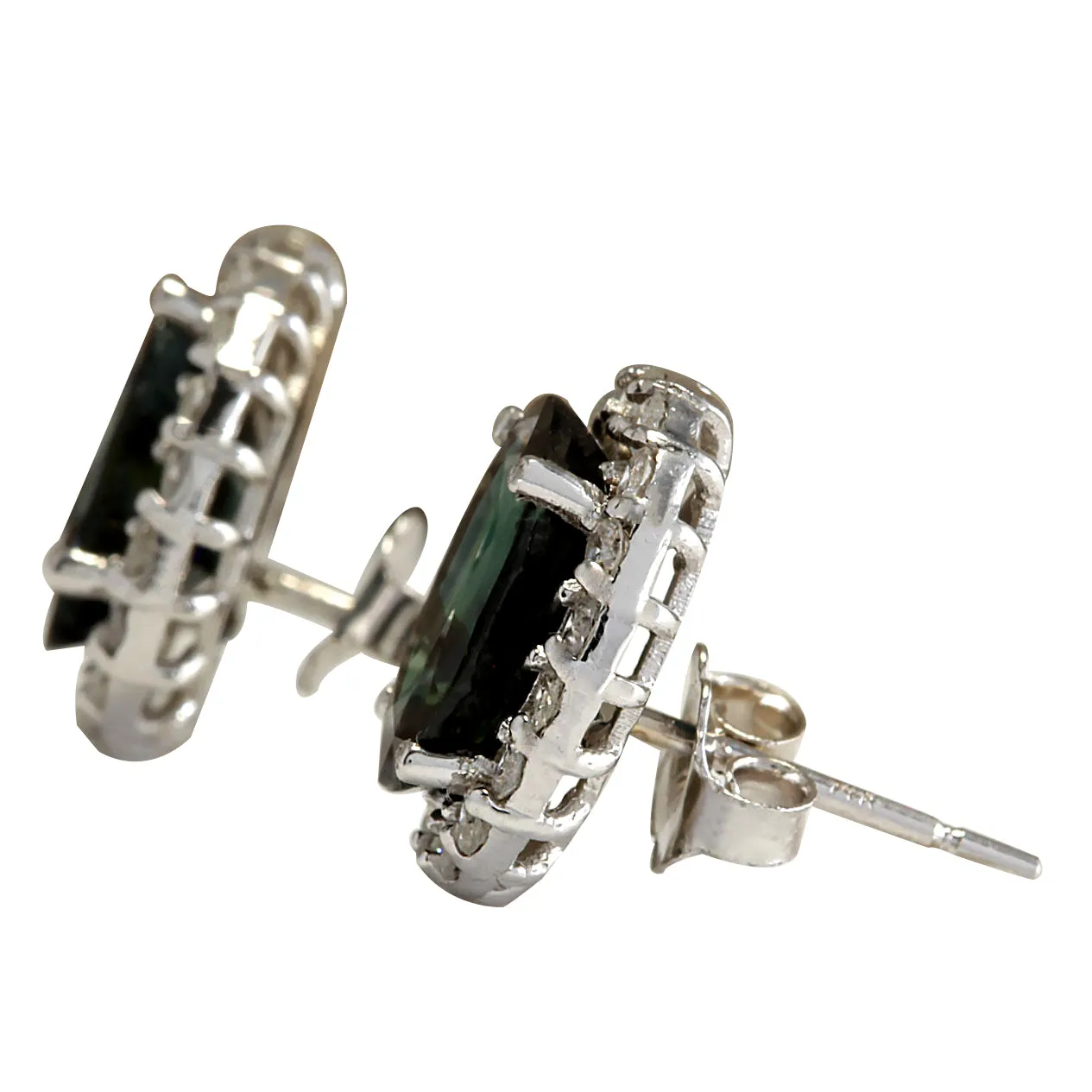 6.86 Carat Natural Sapphire 14K White Gold Diamond Earrings