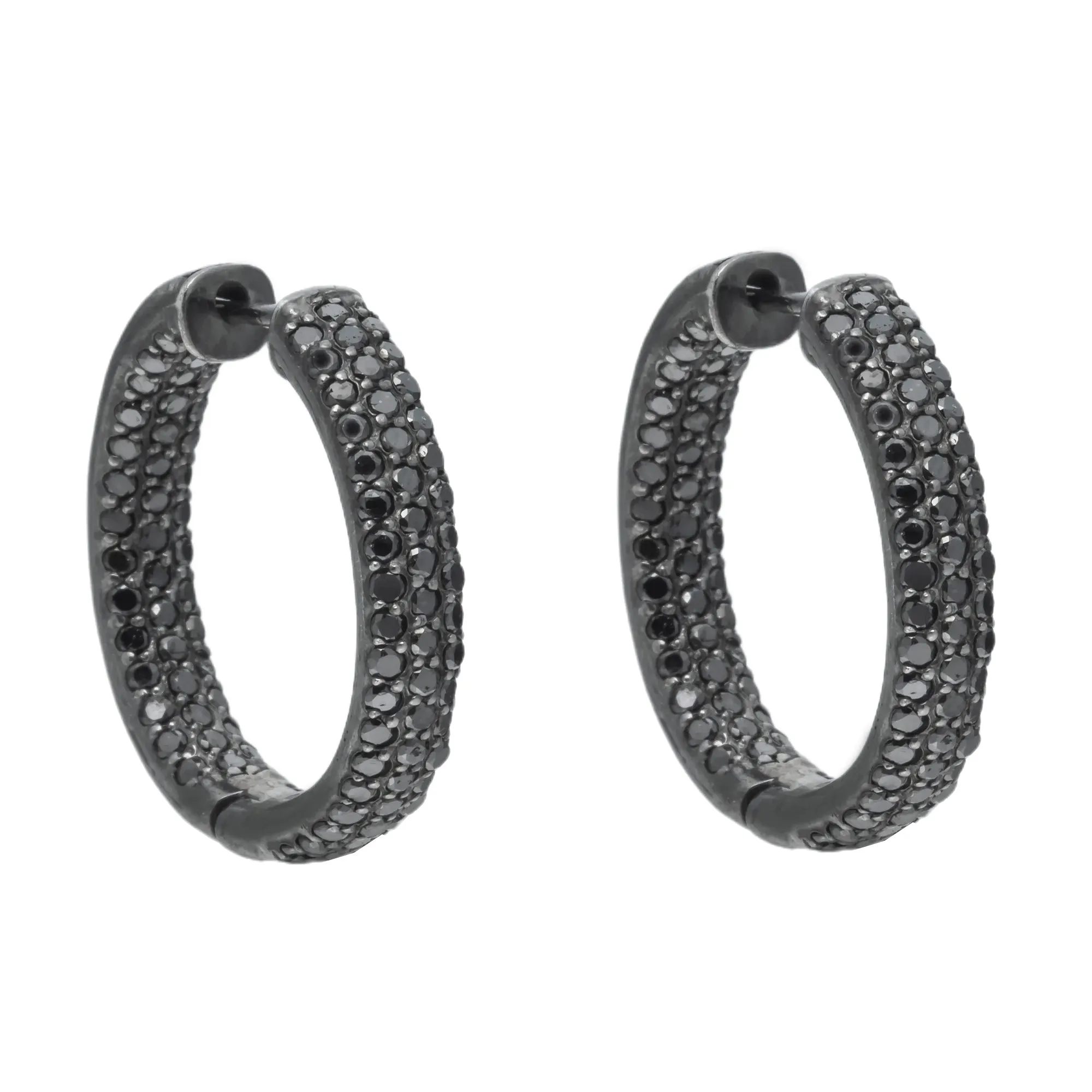 925 Silver Black Hoop Earrings 4.0ctw